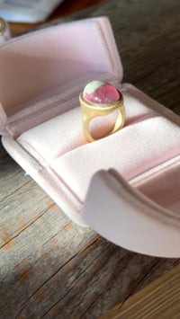 Image 5 of Bi-Color Cat’s Eye Tourmaline Cabochon Ring, 14k Solid Gold
