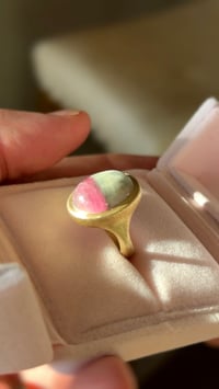 Image 7 of Bi-Color Cat’s Eye Tourmaline Cabochon Ring, 14k Solid Gold