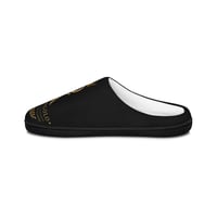 Image 3 of Men's Royal Monogram Indoor Slippers – Black & Gold 'R' Design
