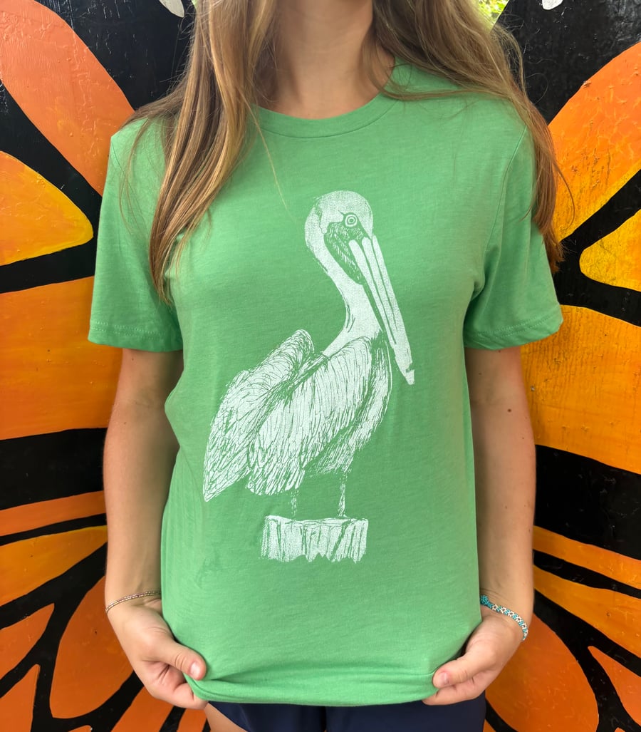 Image of Adult Pelican Tee on Green 