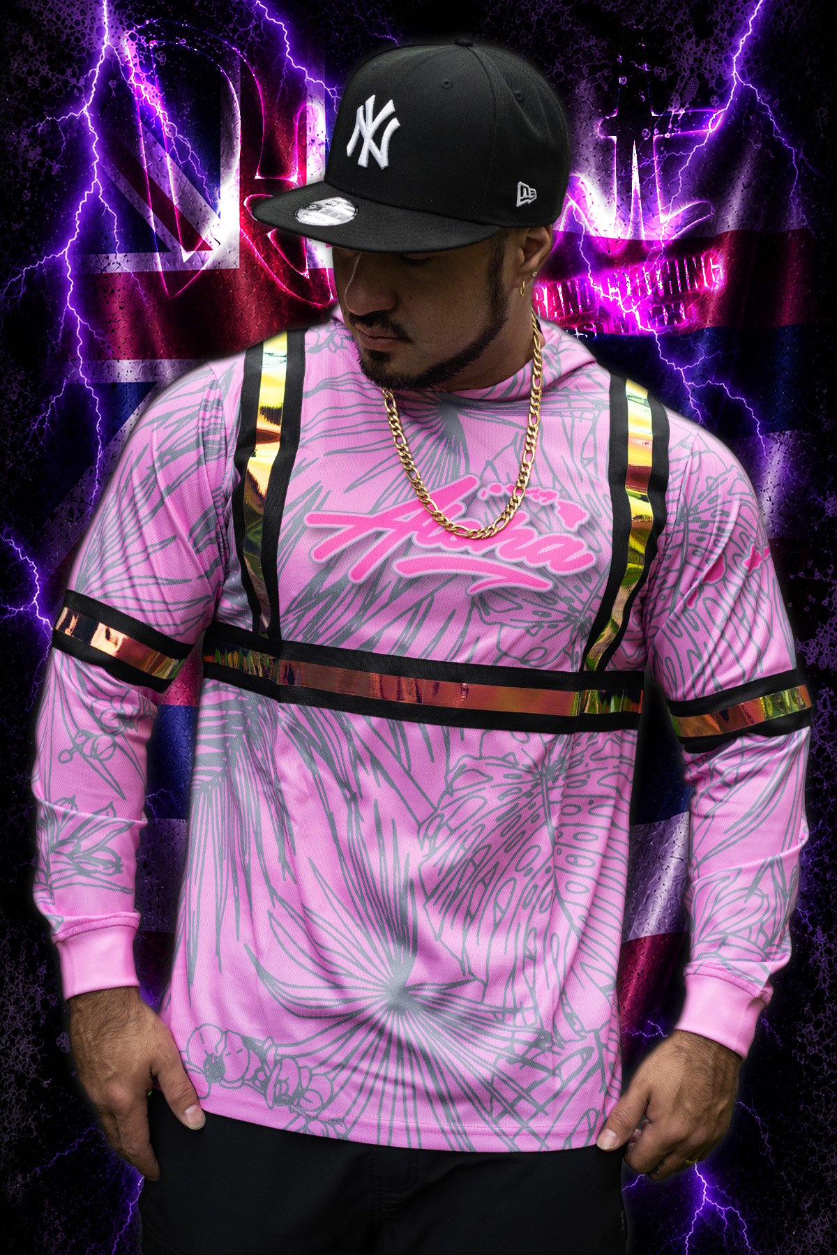 Hooded Longsleeve - Aloha Islands Pink/Gray Tropix High Viz.