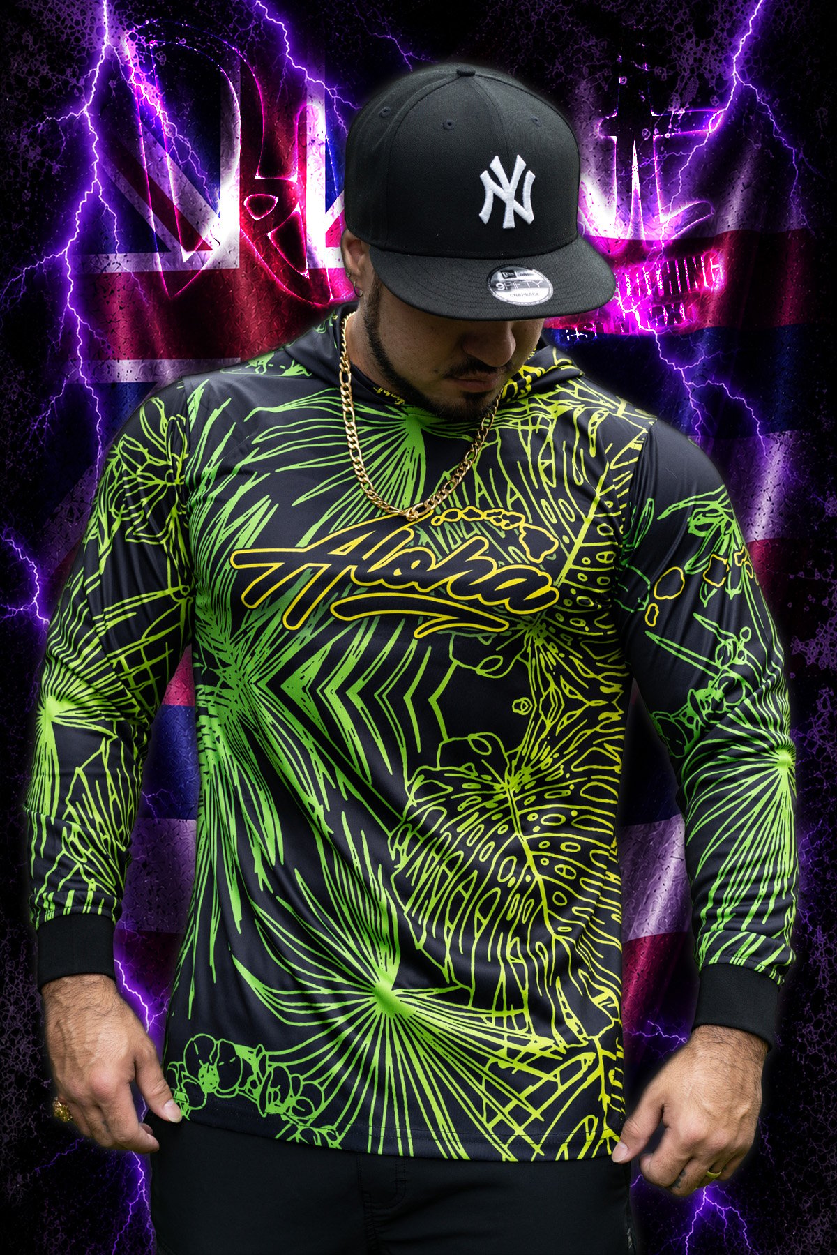  Green/Yellow Tropix Gradient - Long Sleeve with Hood