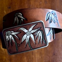 Image 2 of ANTIQUE BROWN FLANNEL FLOWER BELT BUCKLE 