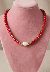 Image 1 of Red Howlite And Freshwater Pearl Necklace