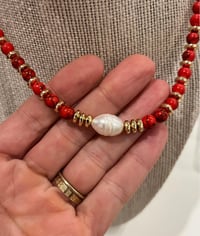 Image 2 of Red Howlite And Freshwater Pearl Necklace