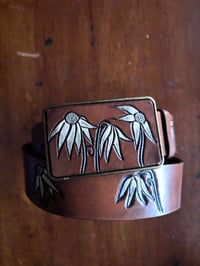 Image 5 of ANTIQUE BROWN FLANNEL FLOWER BELT BUCKLE 