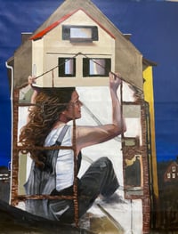 Woman on house with house