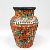Image 1 of Vase en mosaïque et verre vintage  décoration bohème chic - Pot en mosaïque vintage