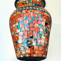 Image 9 of Vase en mosaïque et verre vintage  décoration bohème chic - Pot en mosaïque vintage