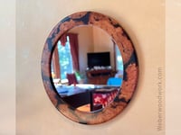 Image 1 of Cherry Burl Wood Wall Mirror: Round Rustic Handmade Mirror, 30 inch