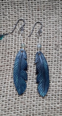 Image 1 of Leather feather earrings  -crow