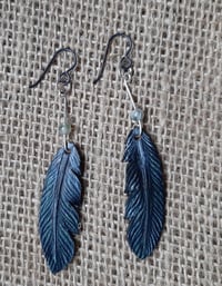 Image 2 of Leather feather earrings  -crow