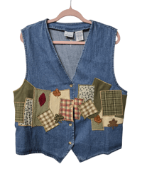 Image 1 of Size XL Denim Patchwork Vest