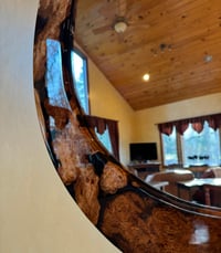 Image 4 of Eye-Catching Round Cherry Burl Mirror, Gloss  - Made to order”