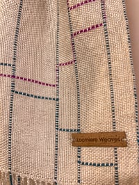 Image 4 of Ecru, Teal & Cerise Silk/Seaweed Linear Scarf
