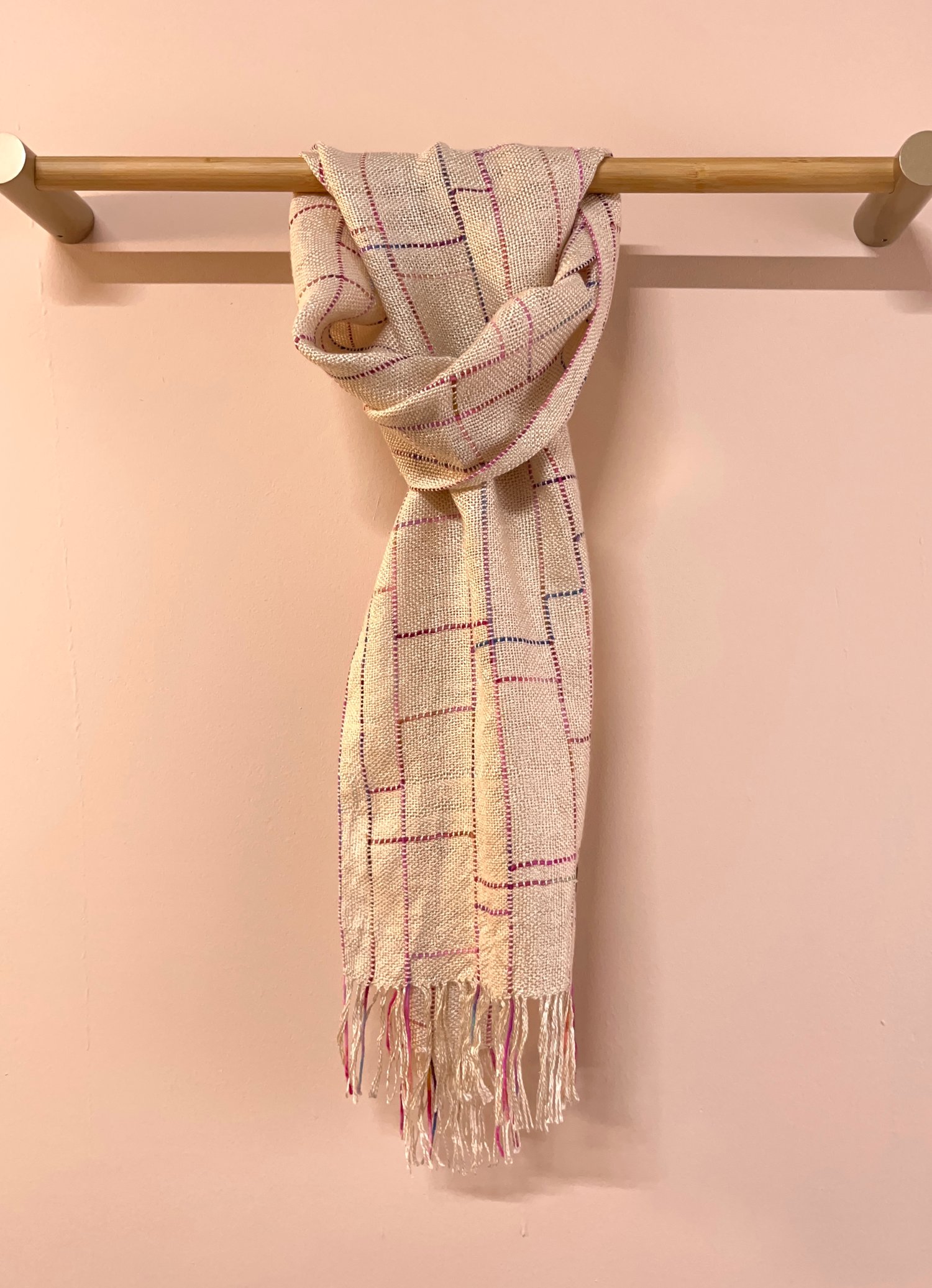 Image of Ecru & Pink Mix Silk/Seaweed Linear Scarf