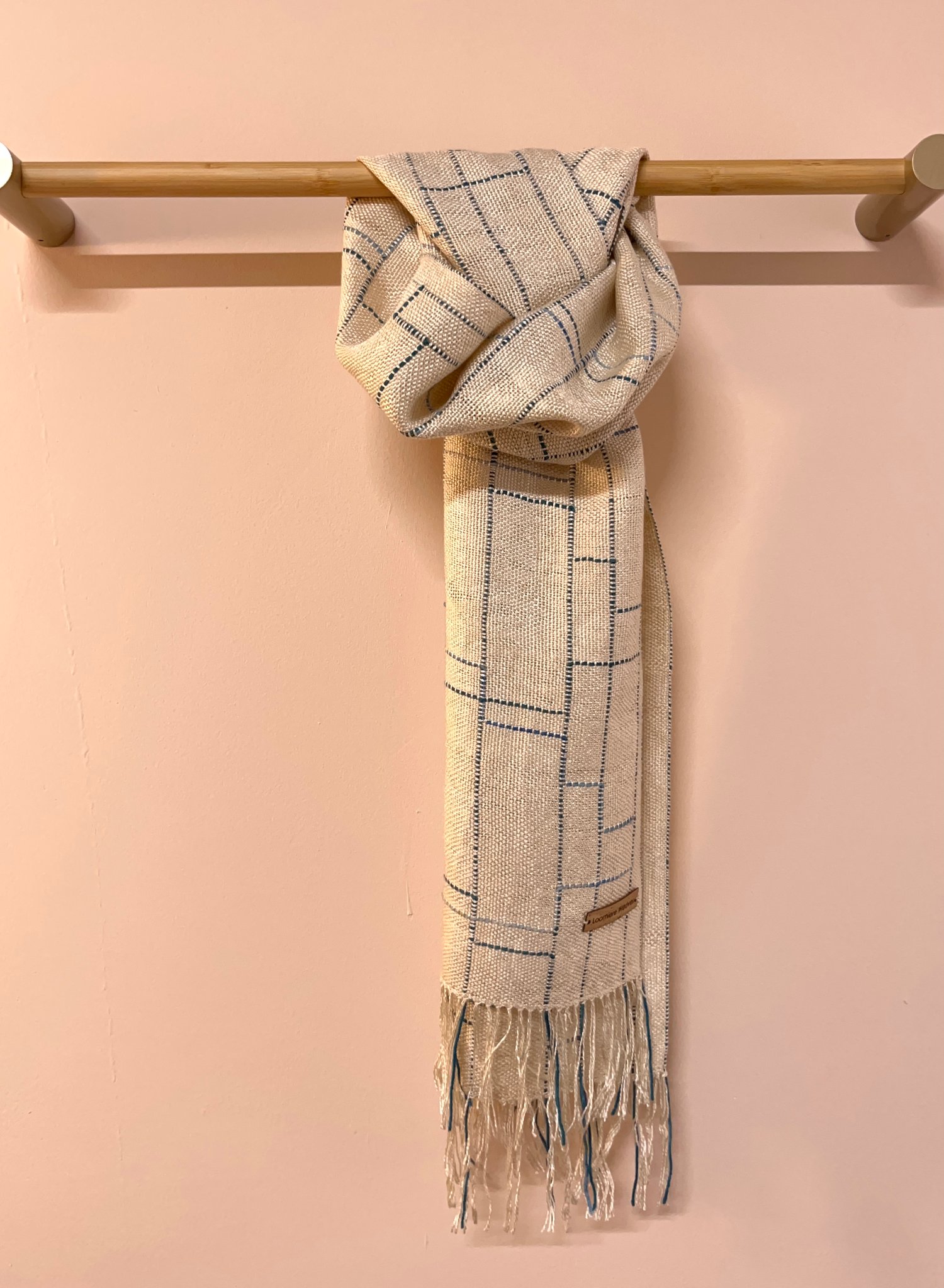 Image of Ecru, Teal & Duck Egg Silk/Seaweed Linear Scarf