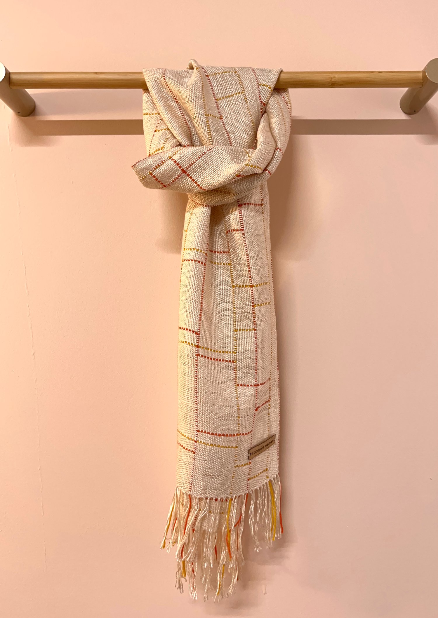 Image of Ecru, Orange & Mustard Silk/Seaweed Linear Scarf