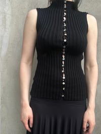 Image 1 of Merino Rib Top with Pearl Buttons high neck 