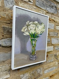Image 4 of White Roses in long stem glass vase 32cm x 42cm