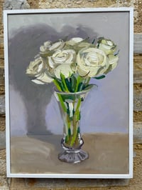 Image 3 of White Roses in long stem glass vase 32cm x 42cm