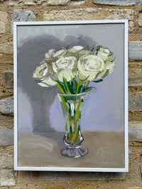 Image 5 of White Roses in long stem glass vase 32cm x 42cm