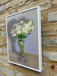 Image 6 of White Roses in long stem glass vase 32cm x 42cm