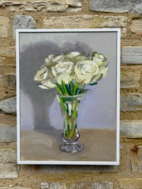 Image 7 of White Roses in long stem glass vase 32cm x 42cm