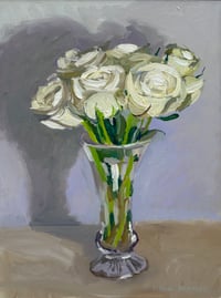 Image 1 of White Roses in long stem glass vase 32cm x 42cm