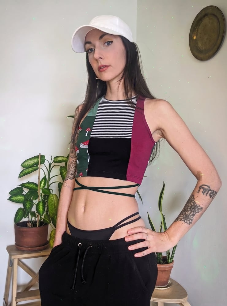 Image of Mushrooms n Stripes Size Small Tie Crop