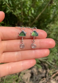 Image 2 of Green sea glass swirl earrings