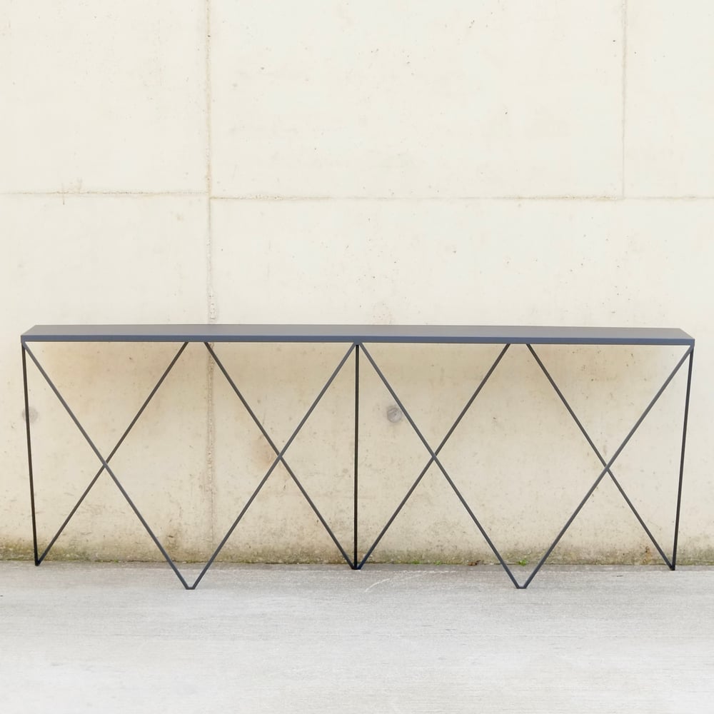 Image of Long Giraffe console table with natural linoleum top 