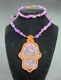 Image 3 of Amethyst Hamsa Hand Pendant/Necklace with matching Bracelet 