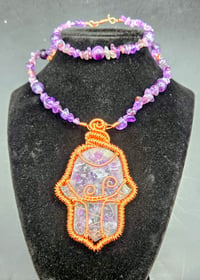 Image 1 of Amethyst Hamsa Hand Pendant/Necklace with matching Bracelet 