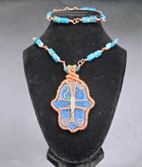 Image 4 of Blue Apatite Hamsa Hand Pendant/Necklace with matching Bracelet 