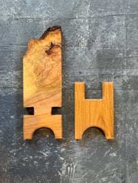 Image 4 of Live Edge Cherry Burl Wood Phone Stand Handmade  Foldable, Great Gift, Phone holder 
