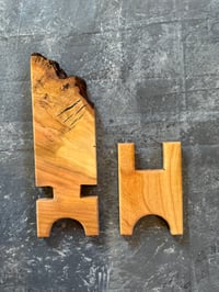 Image 5 of Live Edge Cherry Burl Wood Phone Stand Handmade  Foldable, Great Gift, Phone holder 