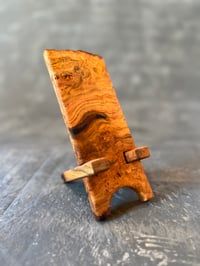 Image 1 of Live Edge Wood Phone Stand Cherry Burl Handmade,  Great Gift, Phone ho...