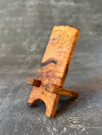 Image 2 of Live Edge Wood Phone Stand Cherry Burl Handmade,  Great Gift, Phone ho...