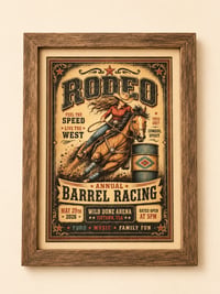 Copy of Vintage Style Rodeo Art Prints in Mount - Barrel Racer