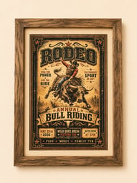 Vintage Style Rodeo Art Prints in Mount - Bull Rider