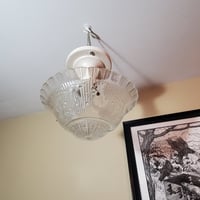 Image 2 of Three Chain Art Deco Ceiling Light, Embossed Glass Flying Swans, #992