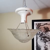 Image 3 of Three Chain Art Deco Ceiling Light, Embossed Glass Flying Swans, #992