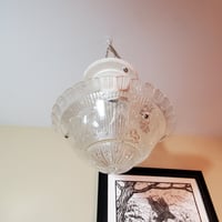Image 4 of Three Chain Art Deco Ceiling Light, Embossed Glass Flying Swans, #992
