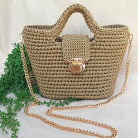 Image 1 of Bolso Tejido a Mano Camel con Detalles Dorados