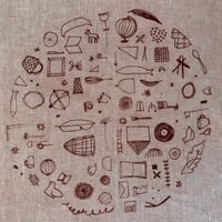 Image 1 of Set of 2 "Bird-Fish" Linen Napkins  in Cutch