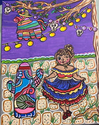 Image 2 of Mixed media painting of a Fiesta with Señorita