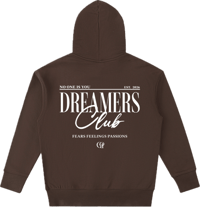 Image 2 of Essential Heavyweight "DREAMERS CLUB" Hoodie - Coffee 530gsm|15.6oz