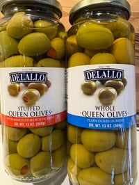 Delallo Whole or Pimento Stuffed Queen Olives 13oz. 