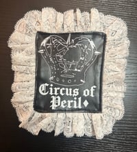 logo pleather x white lace patch